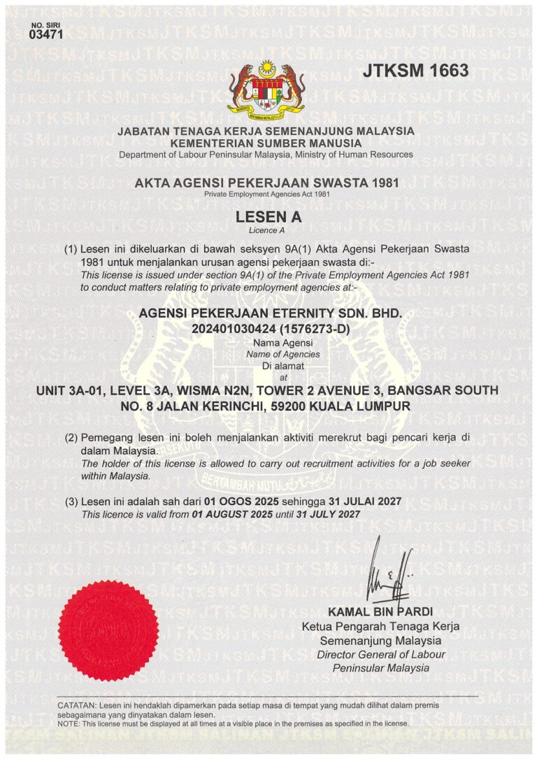 Eternity Recruitment JTKSM Licence